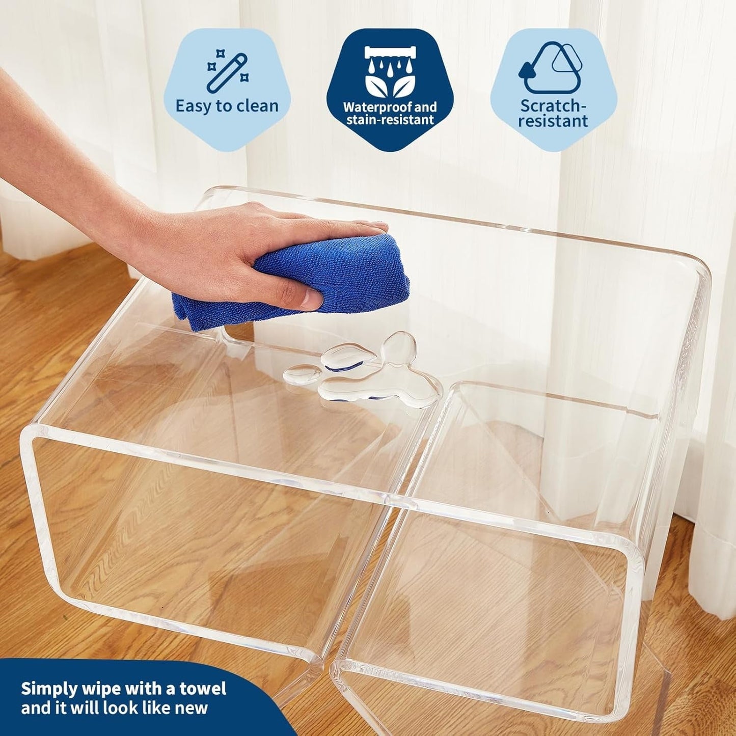 2025 New Update Acrylic Nightstand,17.7" L x 11.8" W x 15.4" H Acrylic Desk, Acrylic Side Table, Modern Design Clear Table, Home Decor Display End Table for Living Room