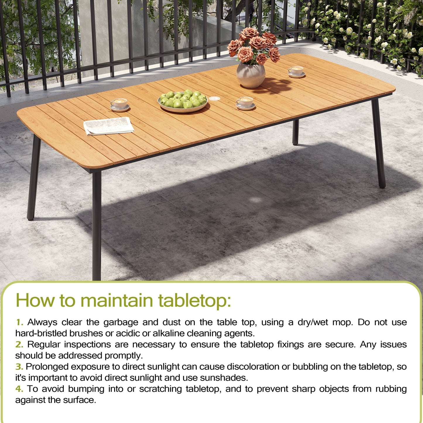 Pellebant 93" Outdoor Dining Table for 8–10 People, Patio Rectangle Table with Wood-Like Tabletop and Umbrella Hole, Aluminum Frame for Garden, Lawn, or Backyard, Brown