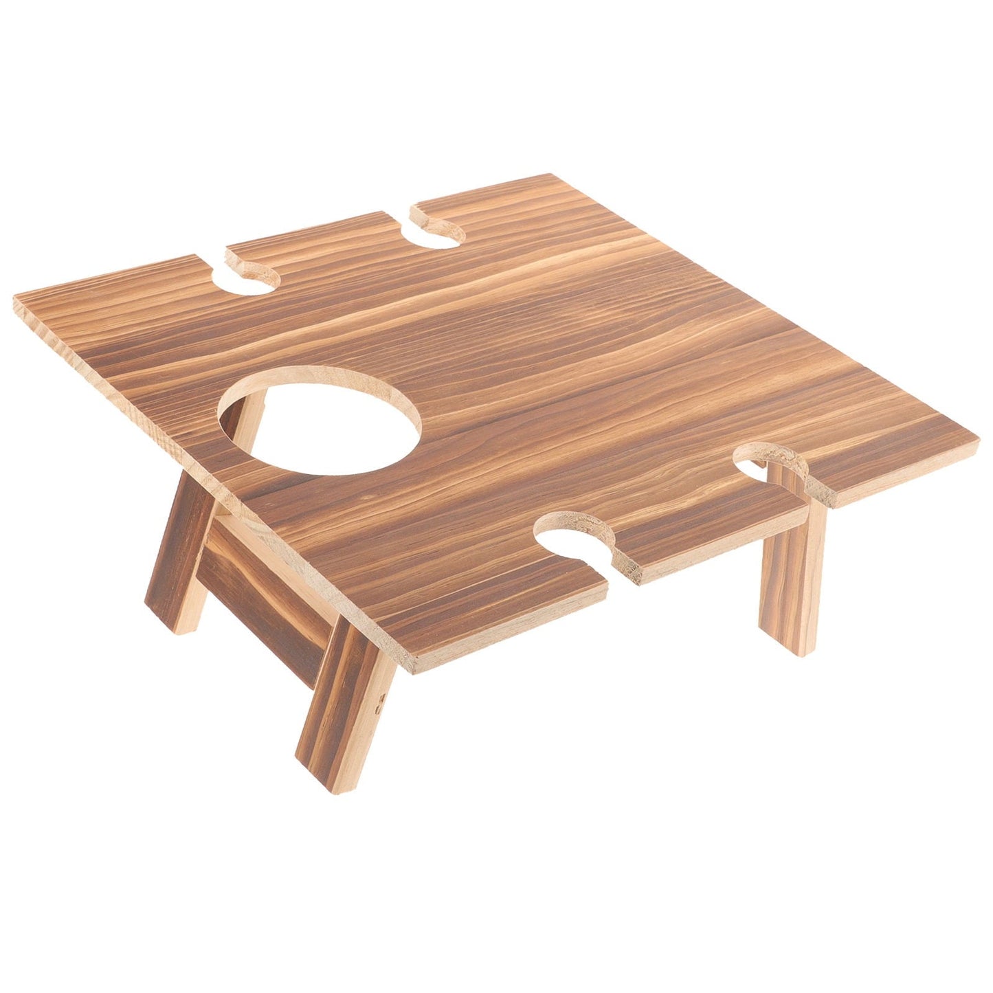 ADDHAT 1Pcs Coffee Wood Square Wine Table for Picnic with Folding Goblet Holder Portable Outdoor Use