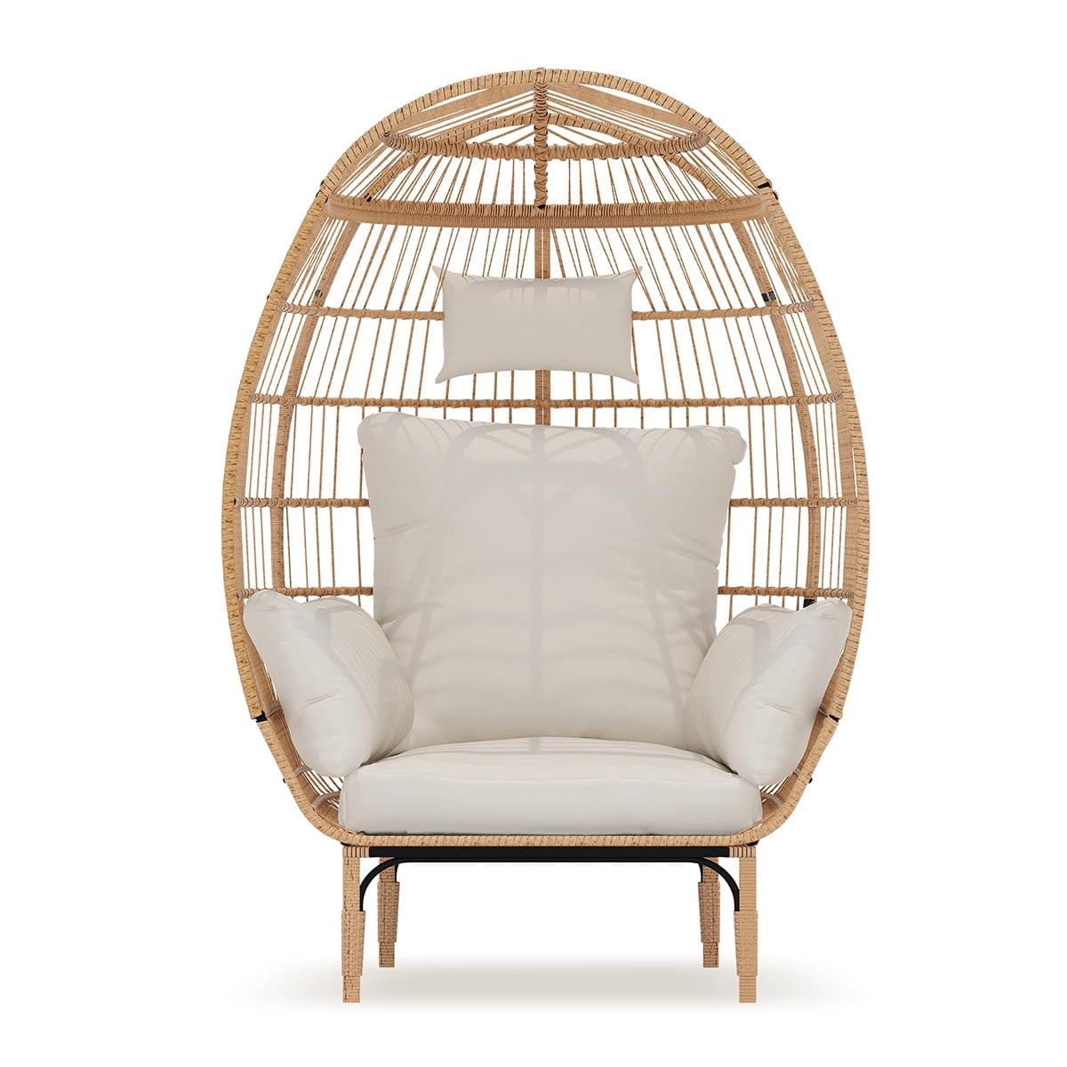 Danolapsi Wicker Egg Chair Outdoor, Oversized Egg-Shaped Chair with Metal Frame Stand, 500 Lbs Capacity Oversized Attan Egg Lounge Chairs for Patio, Backyard, Living Room