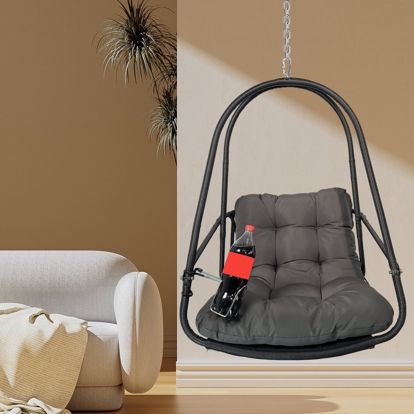 Patio Seating Swing Egg Chair with Stand Indoor Outdoor Wicker Rattan Patio Basket Hanging Chair with C Type bracket , with cushion and pillow,Patio Wicker folding Hanging Chair( Special construction