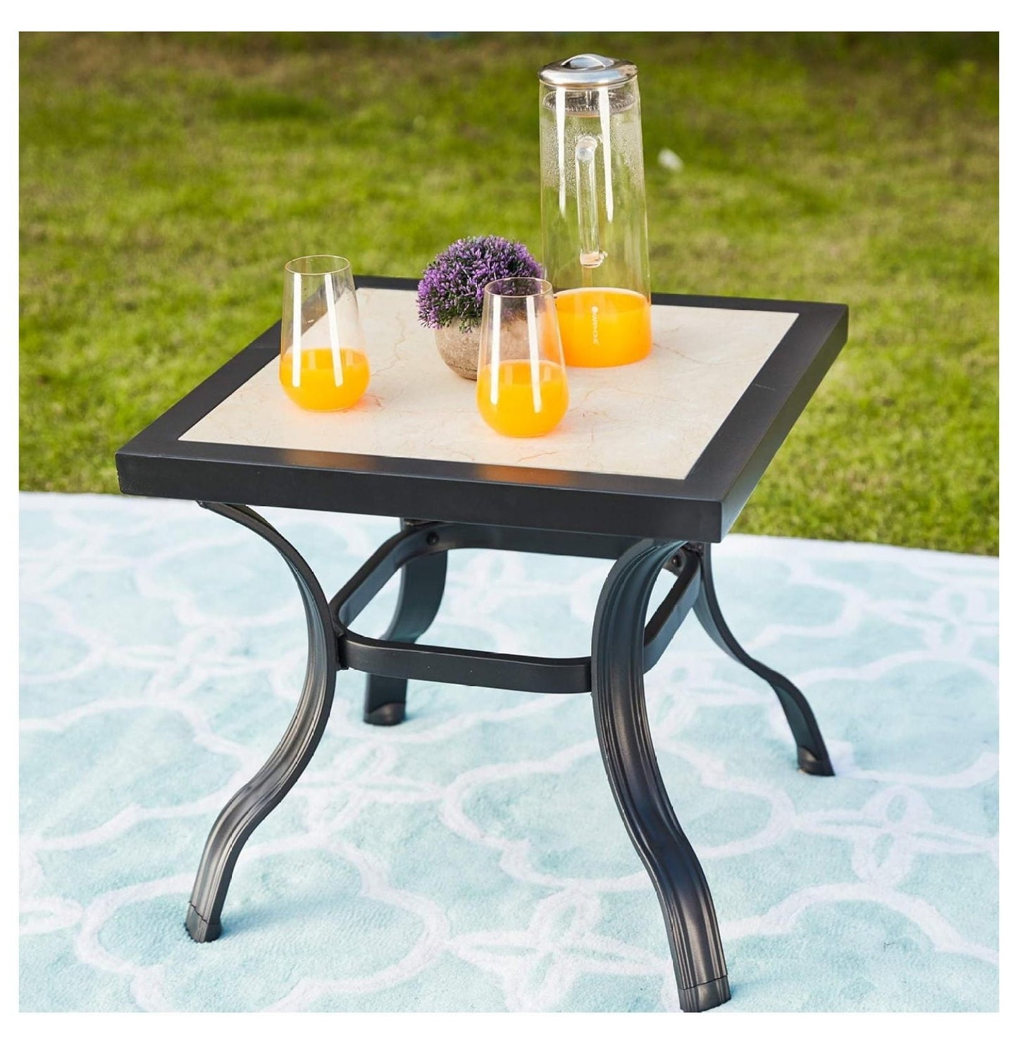 Outdoor Patio Bistro Side End Table Square Metal Frame Removable Tile Table Top Dining Coffee Table for Garden Swimming Pool Outdoor Patio Furniture Black