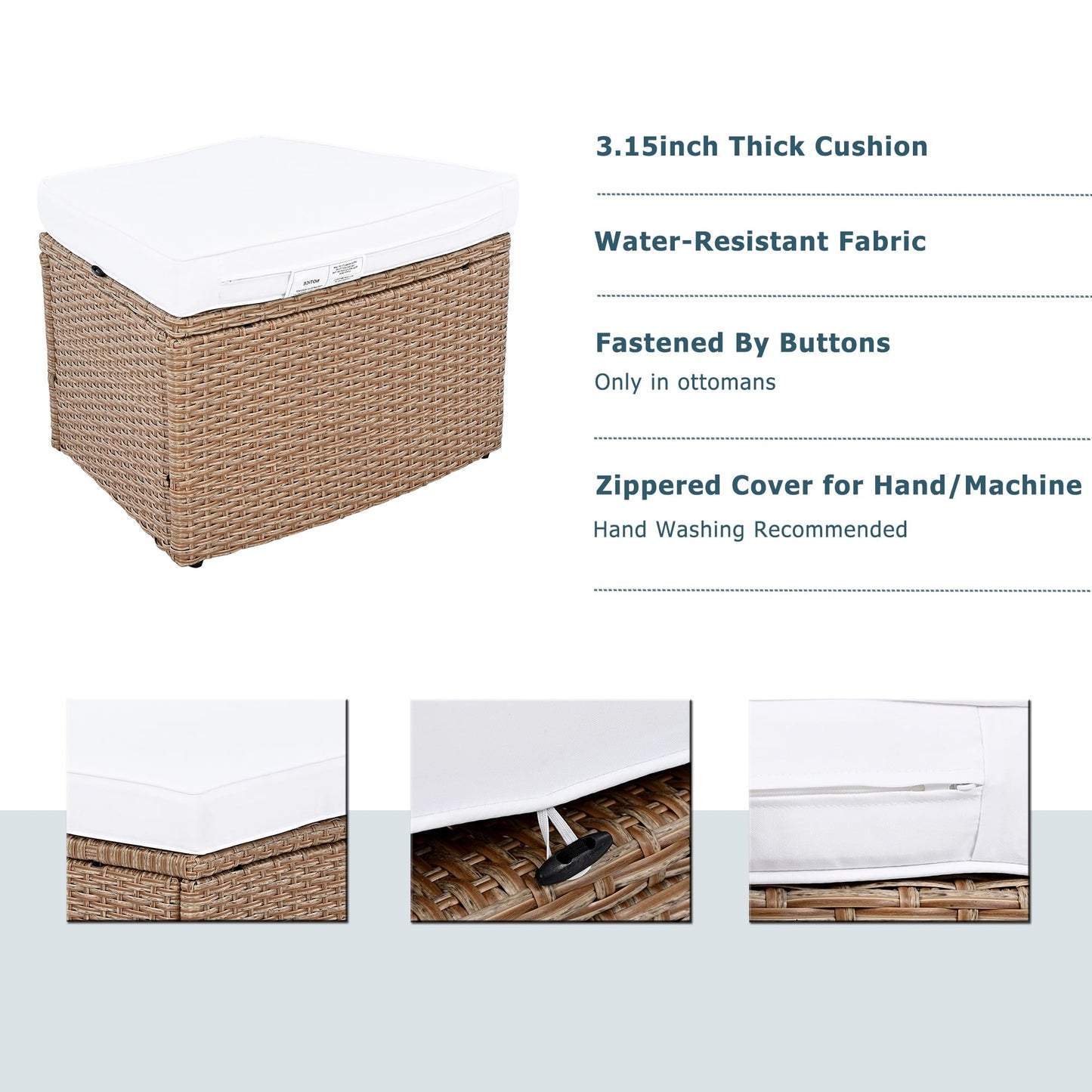 Olurrisa 10-Piece Outdoor Sectional Half Round Patio Rattan Sofa Set, PE Wicker Conversation Furniture Set for Free Combination, White