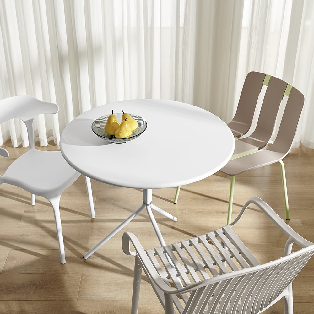 XDECO Patio Dining Table for 4, Bistro Table with Minimalist Modern Style, 31"Round Outdoor Coffee Side Table for Backyard, Deck, Yard, Garden, Poolside, White