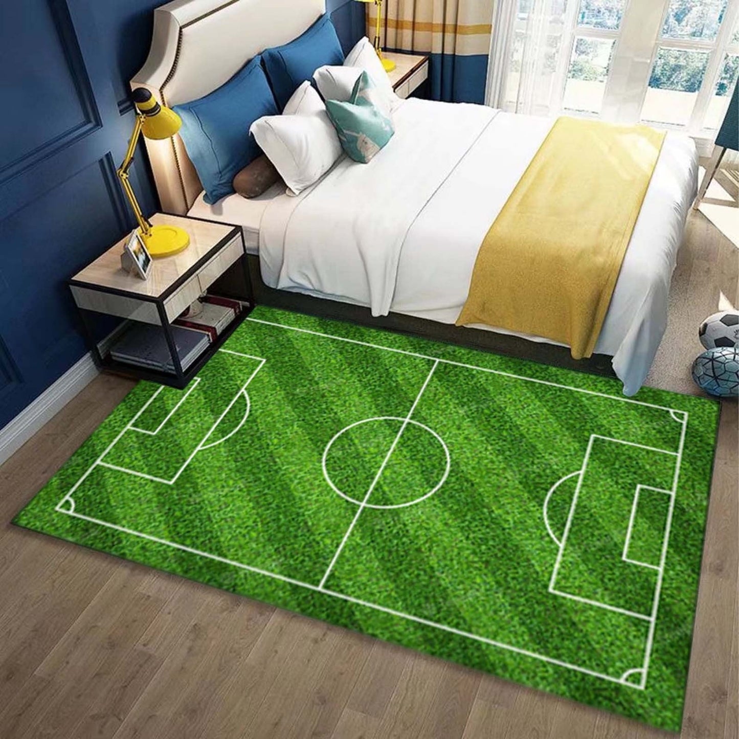 ZSBCMY Indoor Outdoor Soft Rug, Football Field Grass Design, Non-Slip Carpet for Living Room, Bedroom, Coffee Table Mats, Perfect Gift for Sports Enthusiasts