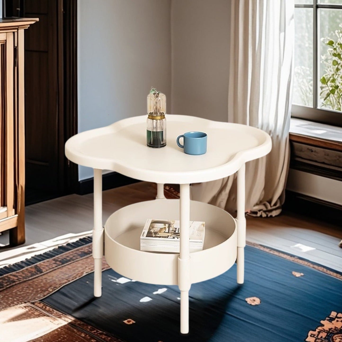 Haliyee 2-Tier End Table with Removable Tray - Waterproof Plastic Side Table for Living Room, Bedroom, Balcony, Office - Small Sofa & Coffee Table Indoor Outdoor Use