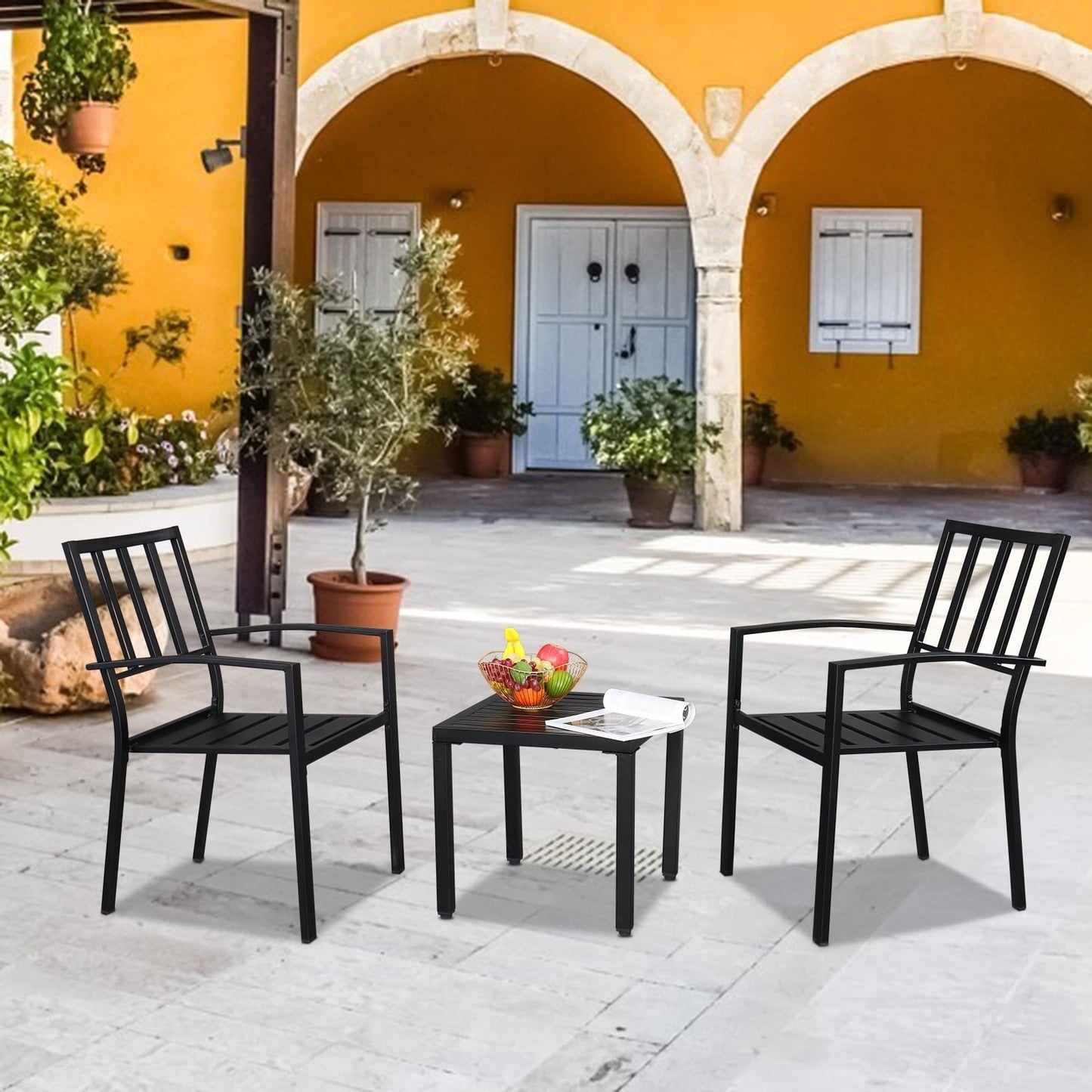 Xilee 19*19*18 inch Square End Table Small Metal Outdoor Coffee Side Table for with Weather-Resistant, Waterproof Top for Hot Tub, Garden, Balcony, Poolside, Durable & Easy-to-Clean, Square, Black