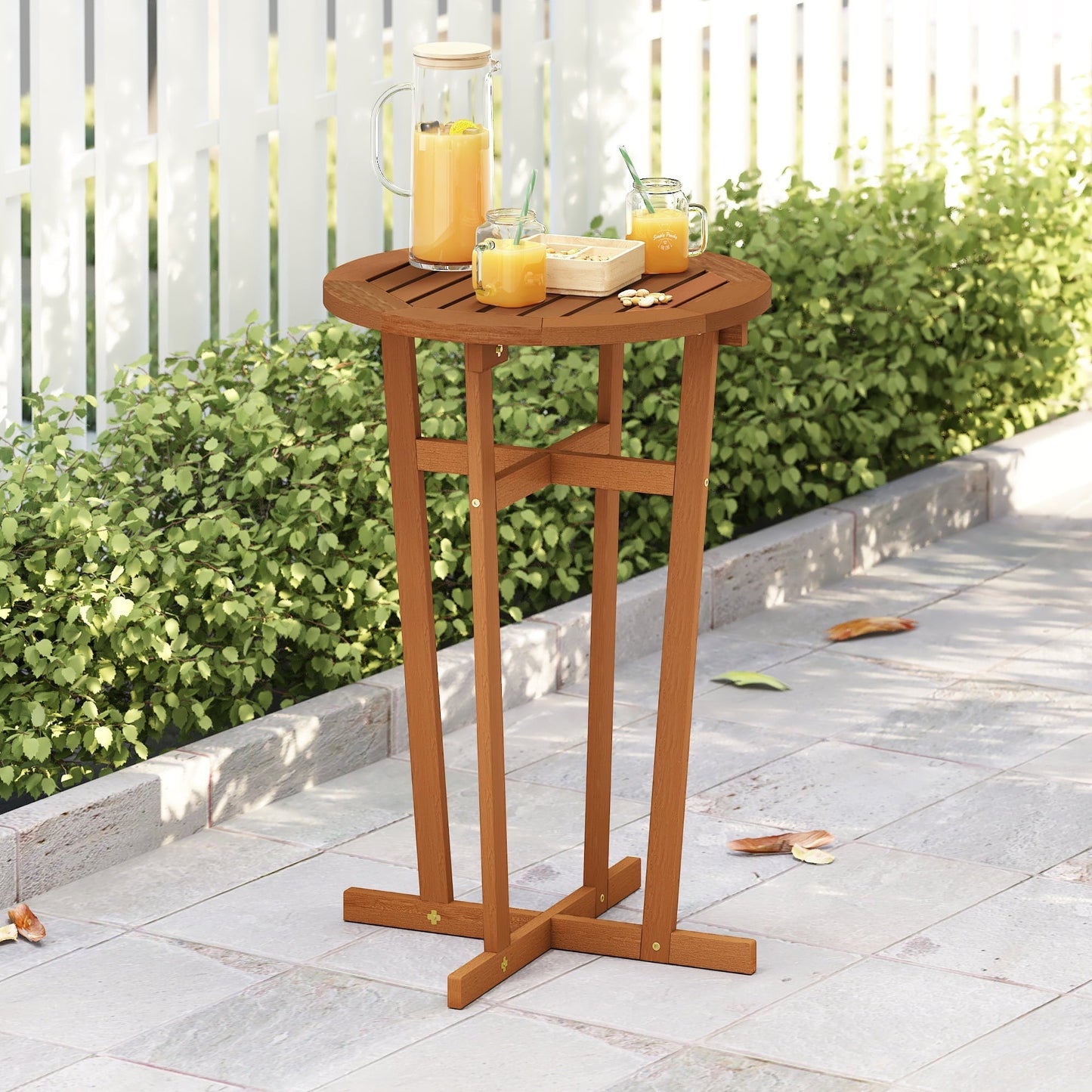 Furinno Tioman Hardwood Outdoor Patio Bar Table in Teak Oil, Natural