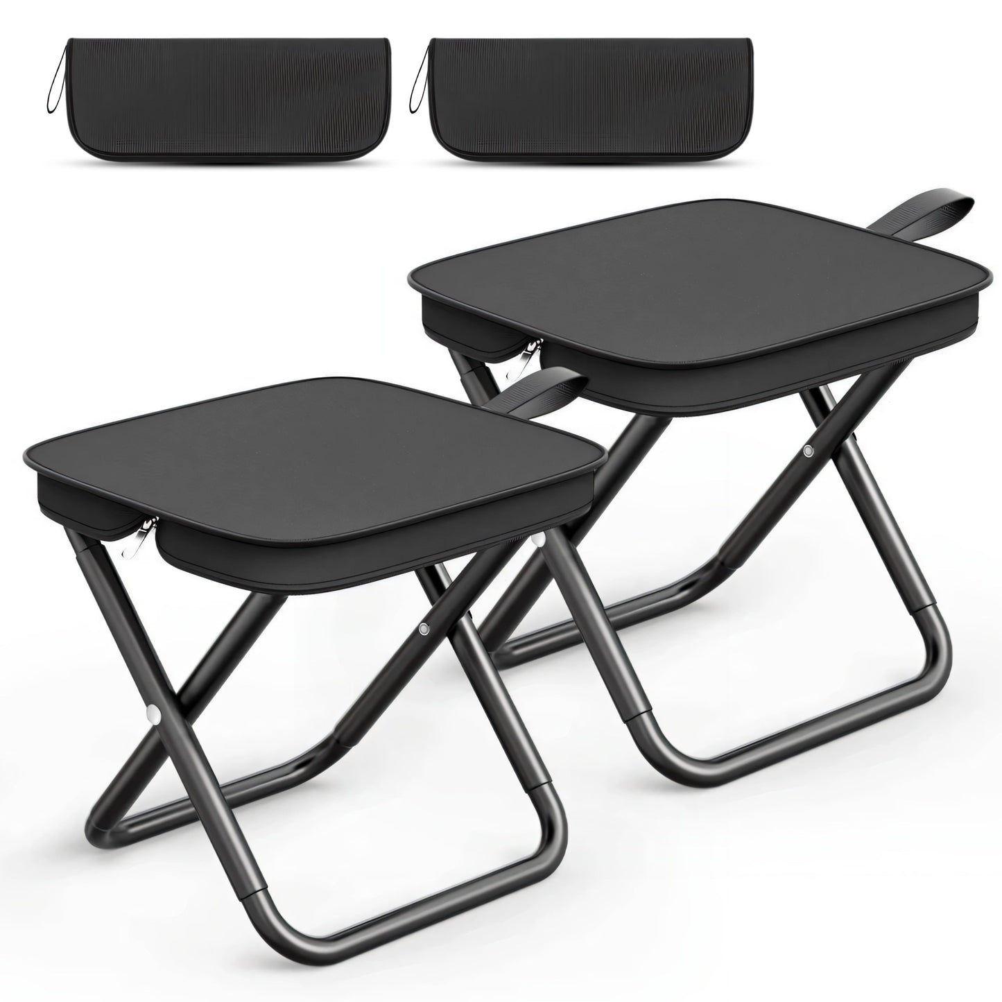 2 Pack Portable Stool with Carry Bag, 10.6 Inch Small Folding Stool for Adults, Ultralight Black Camping Stools for Picnic, Hiking and Fishing, Hold Up to 220 LBS