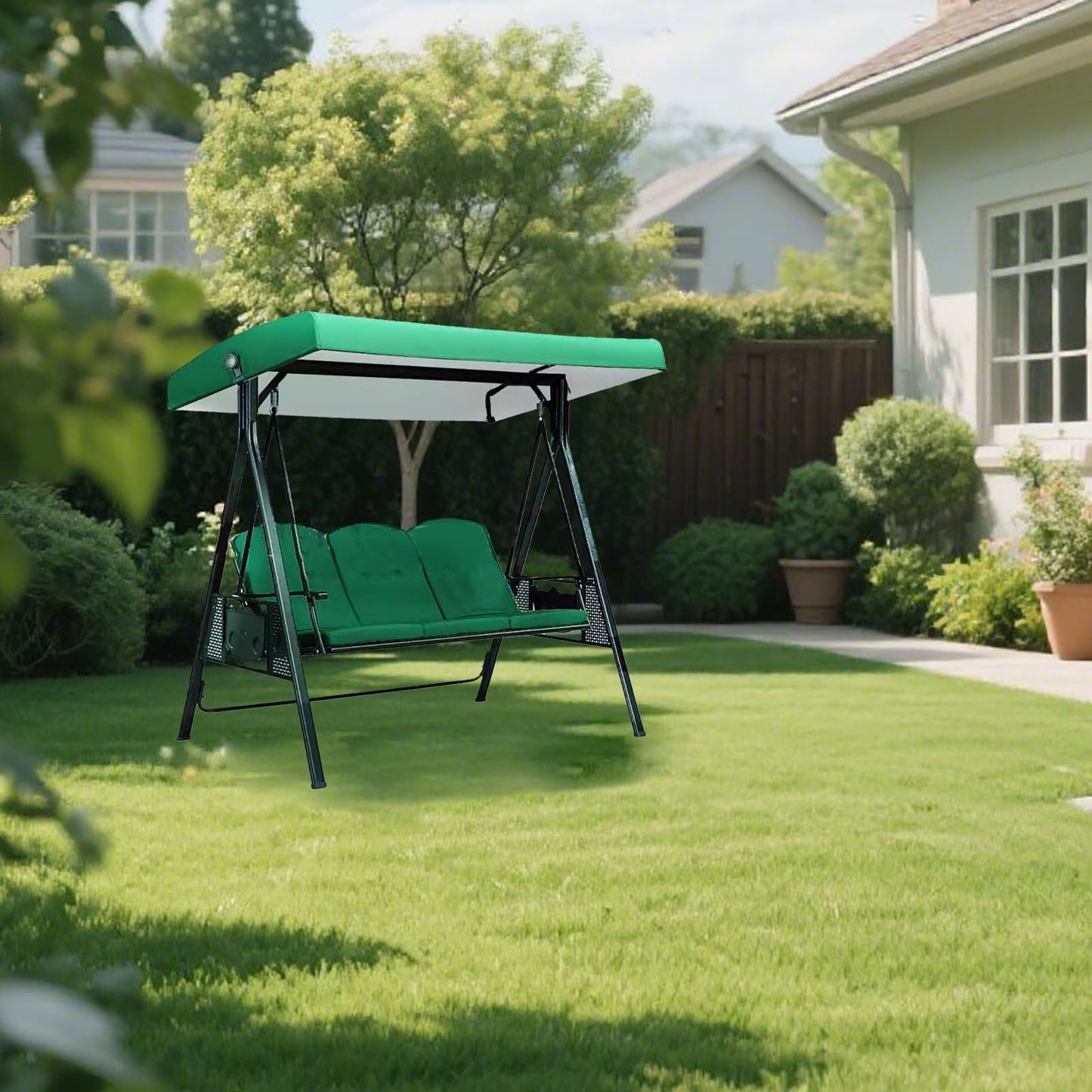 3-Seat Outdoor Patio Porch Swing with Adjustable Tilt Canopy (Excluding iron frame chairs Cushions and Pillow)Black