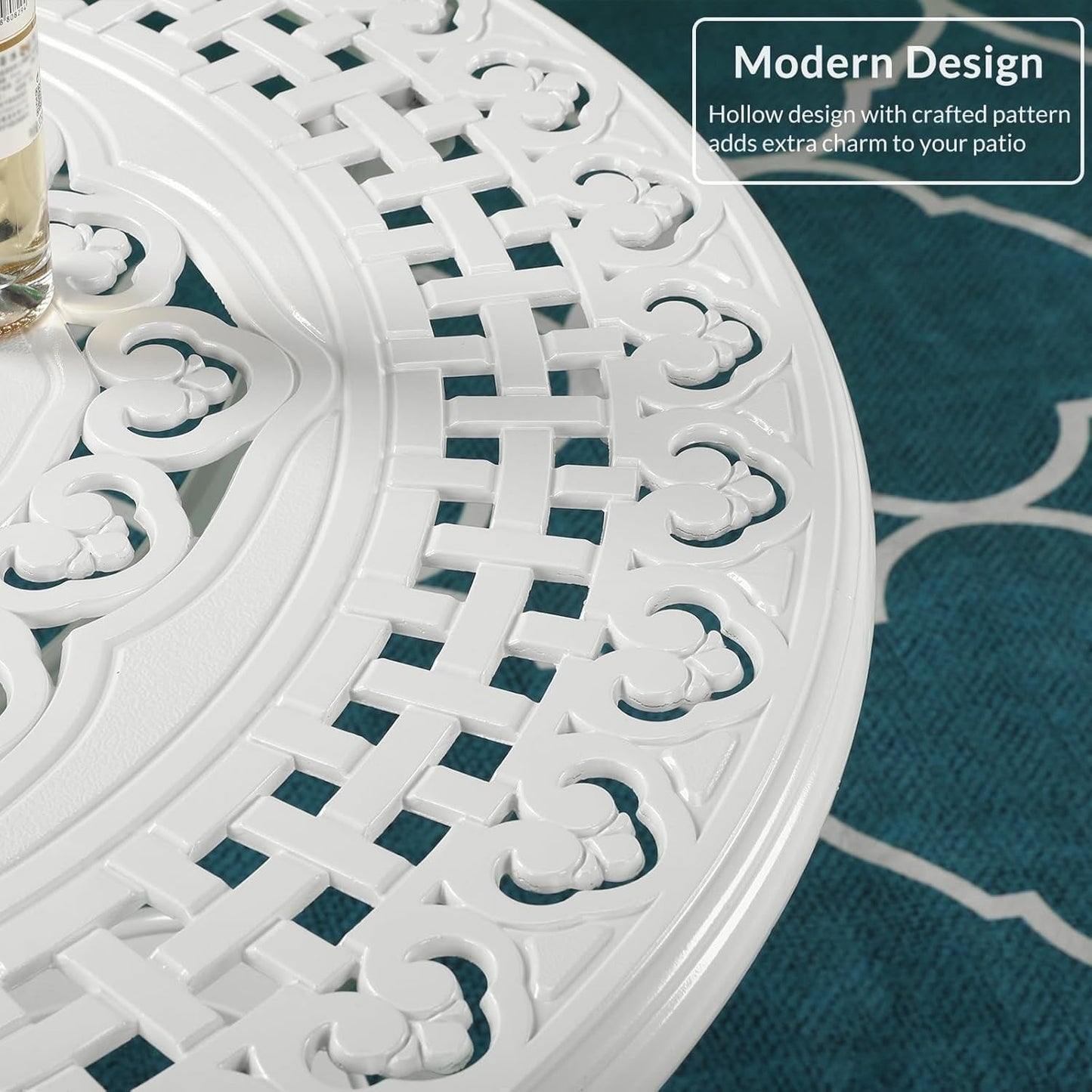 MEETWARM 38.5" Round Patio Dinning Table, Outdoor Cast Aluminum Dinning Table with 2" Umbrella Hole, White