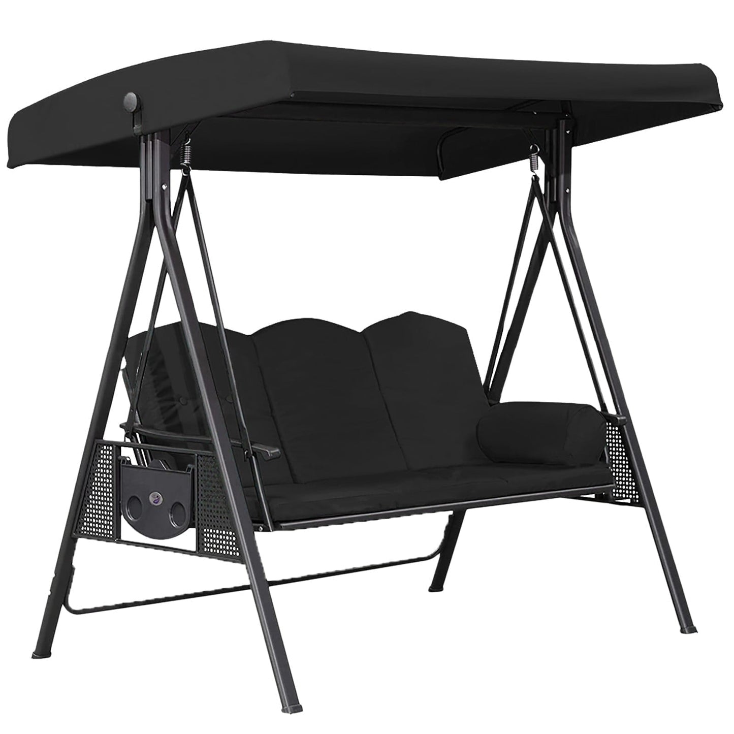 3-Seat Outdoor Patio Porch Swing with Adjustable Tilt Canopy (Excluding iron frame chairs Cushions and Pillow)Black