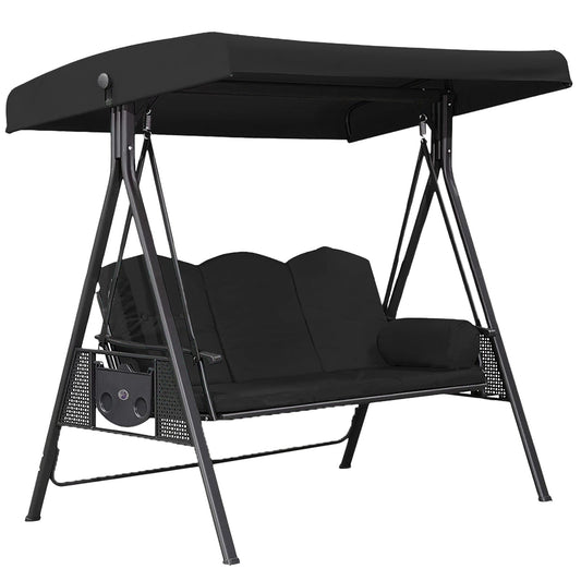 3-Seat Outdoor Patio Porch Swing with Adjustable Tilt Canopy (Excluding iron frame chairs Cushions and Pillow)Black