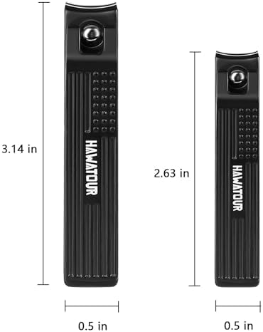 Nail Clippers Set, Ultra Sharp Curved Blade Fingernail and Toenail Clipper Cutters with Visibly Tin Case, Squares and Stripes, Black