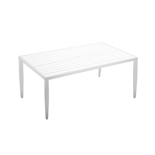 Rectangle Dining Table with Tapered Feet & Umbrella Hole, Matte White+ Grayish Outdoor Patio Aluminum 40"x70" Two-tone Table Top