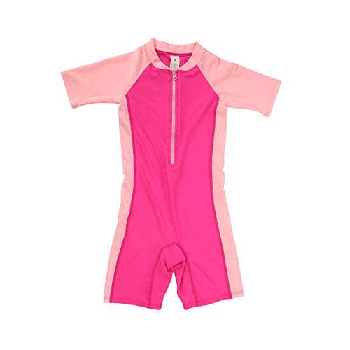 Dayu Little Girls Short Sleeve Rash Guard Swimsuit One Piece Bathing Suit UPF 50+ UV, Pink Rose, 12-14