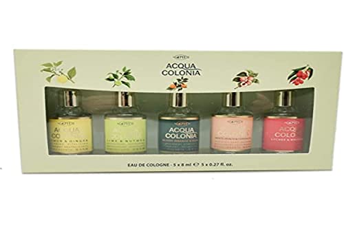 4711 Original Eau de Cologne Miniatures Set Acqua Colonia 5 x 0.27 oz - Featuring Lemon & Ginger, Lime & Nutmeg, Blood Orange & Basil, White Peach & Coriander, Lychee & White Mint for Unisex