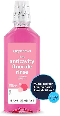 Amazon Basics Kids Mouthwash with Fluoride, Anticavity, Alcohol-Free Bubble Gum, 18 fl oz (Pack of 4)