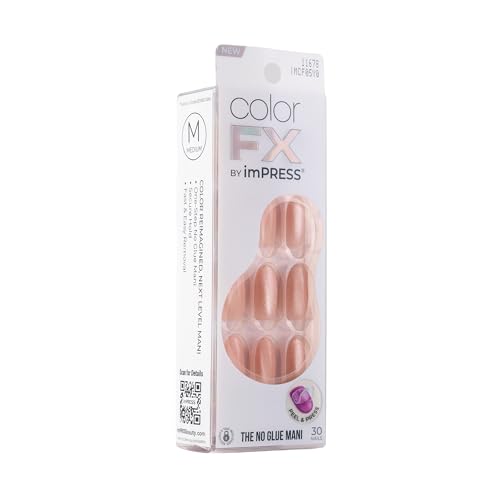 KISS imPRESS Color FX No Glue Mani 30 Pcs Press On Nails, Medium False Nails, Metallic Chrome & Cat Eye, Peel & Press, Hassle-Free Removal, Includes Manicure Stick, Prep Pad & File (All In, Medium)