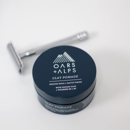 Oars + Alps Clay Hair Pomade for Men with Biotin, Kaolin Oil, Bentonite Clay, Jojoba Oil, Vitamin B7 & B5, Promotes Hair Growth, Medium Hold, Matte Finish, Reduces Frizz, 2.4oz