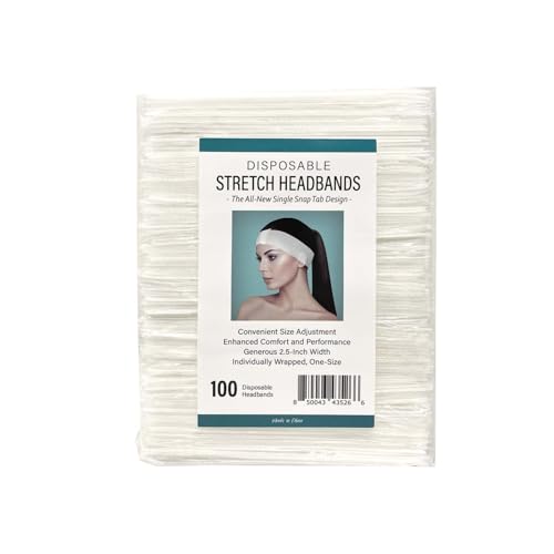 Appearus Professional Disposable Headbands with Single Snap Tab - 100 Pack Individually Wrapped Spa Headbands for Estheticians, Makeup Artists & Salon Professionals