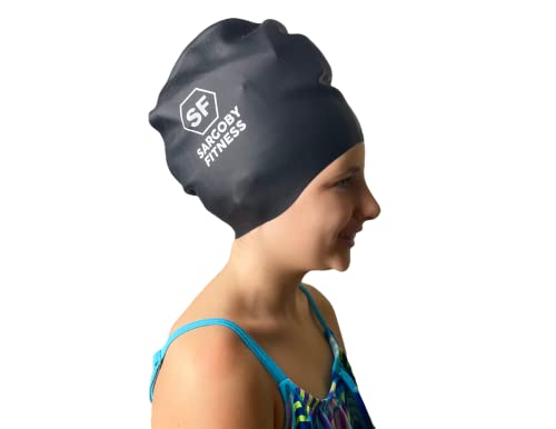 Sargoby Fitness Kids Swim Cap for Braids and Dreadlocks Including Long Hair Locs Extra Large Swim Cap for Kids Children Swim Cap for Braids Child's Dreads Swim Cap Kids Shower Cap (Small, Black)