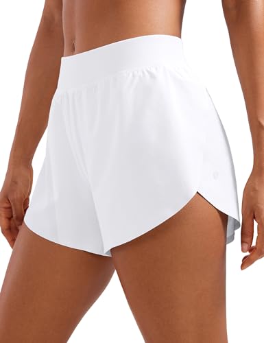 CRZ YOGA Mid Waisted Dolphin Athletic Shorts for Women Lightweight High Split Gym Workout Shorts with Liner Quick Dry White XX-Small