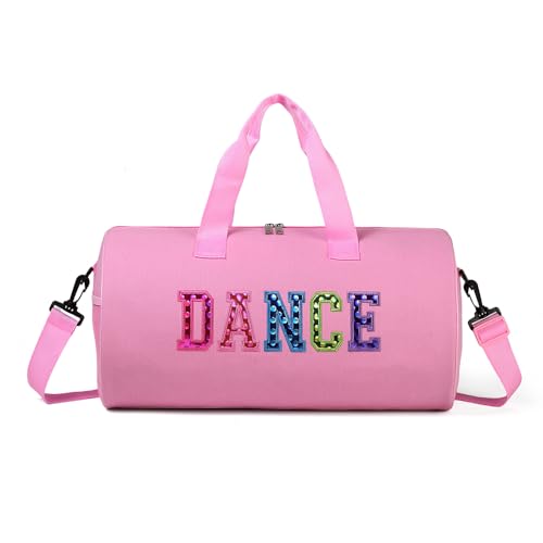 Dance Duffle Bag for Girls, Kids Toy Storage Bag,Weekend Bag,Overnight Bag,Gymnastics bag 17"Lx9"Wx9"H (Pink)