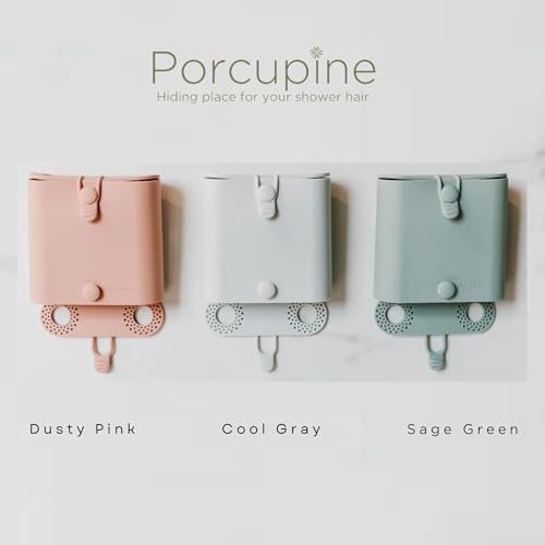 Porcupine Shower Wall Hair Catcher, Modern Silicone Design Collects & Conceals Hair in Bathroom, Prevents Clogged Drains, Reusable, Removable, Easy to Clean, Heavy Duty Hanger Included (Sage Green)