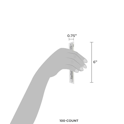 ForPro O-Files Wood Board, 100/180 Grit, Silver, Double-Sided Manicure & Pedicure Nail Files, 6” L x .75“ W, 100-Count