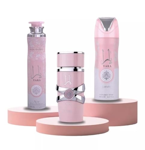 Lattafa Yara Bundle – Eau De Parfum 100ml + Perfumed Body Spray 200ml + Air Freshener 300ml | Long-Lasting Floral Vanilla Scent for Women | Complete Fragrance Set