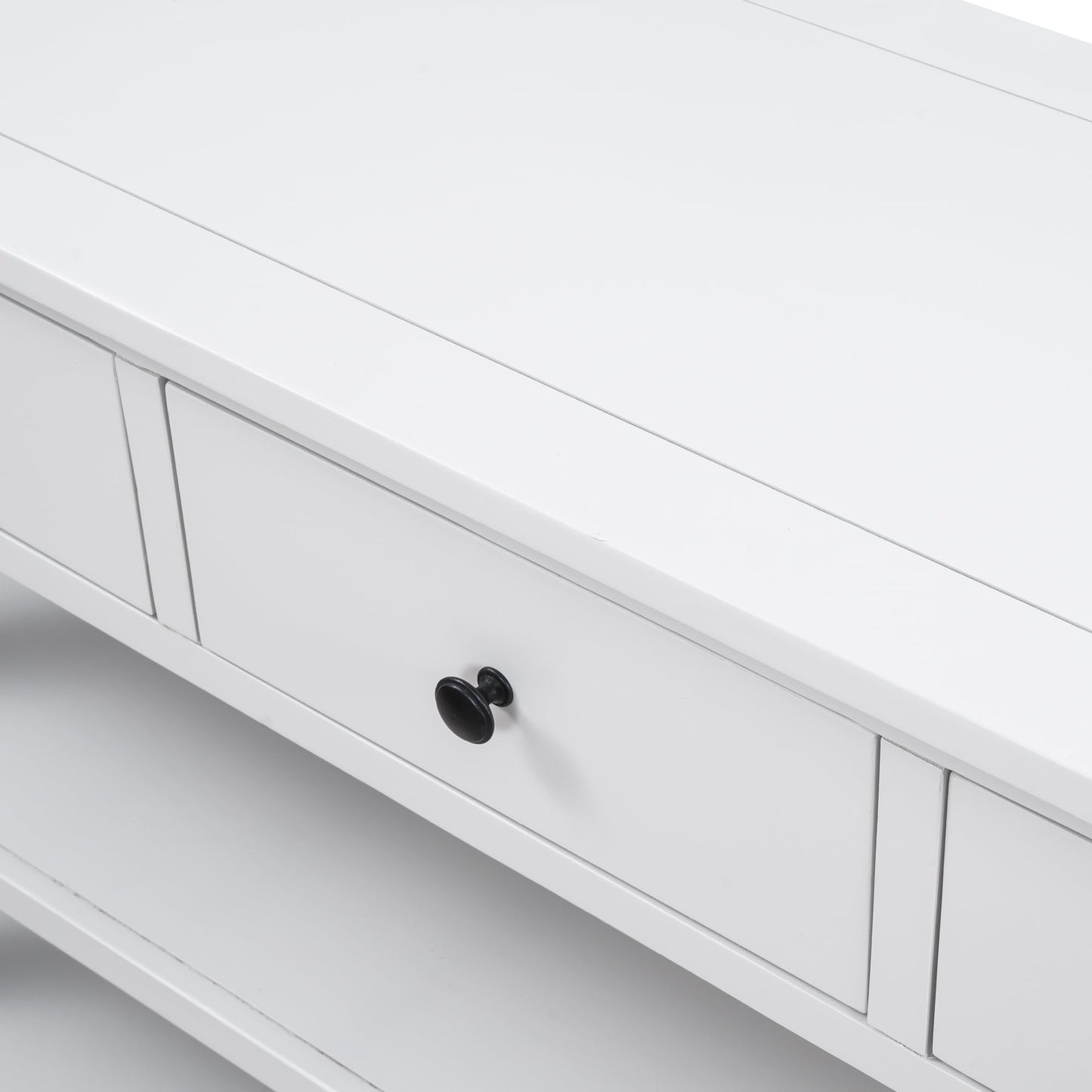 FARONZE Retro Design Console Table with Two Open Shelves, Antique White, Pine Solid Wood Frame