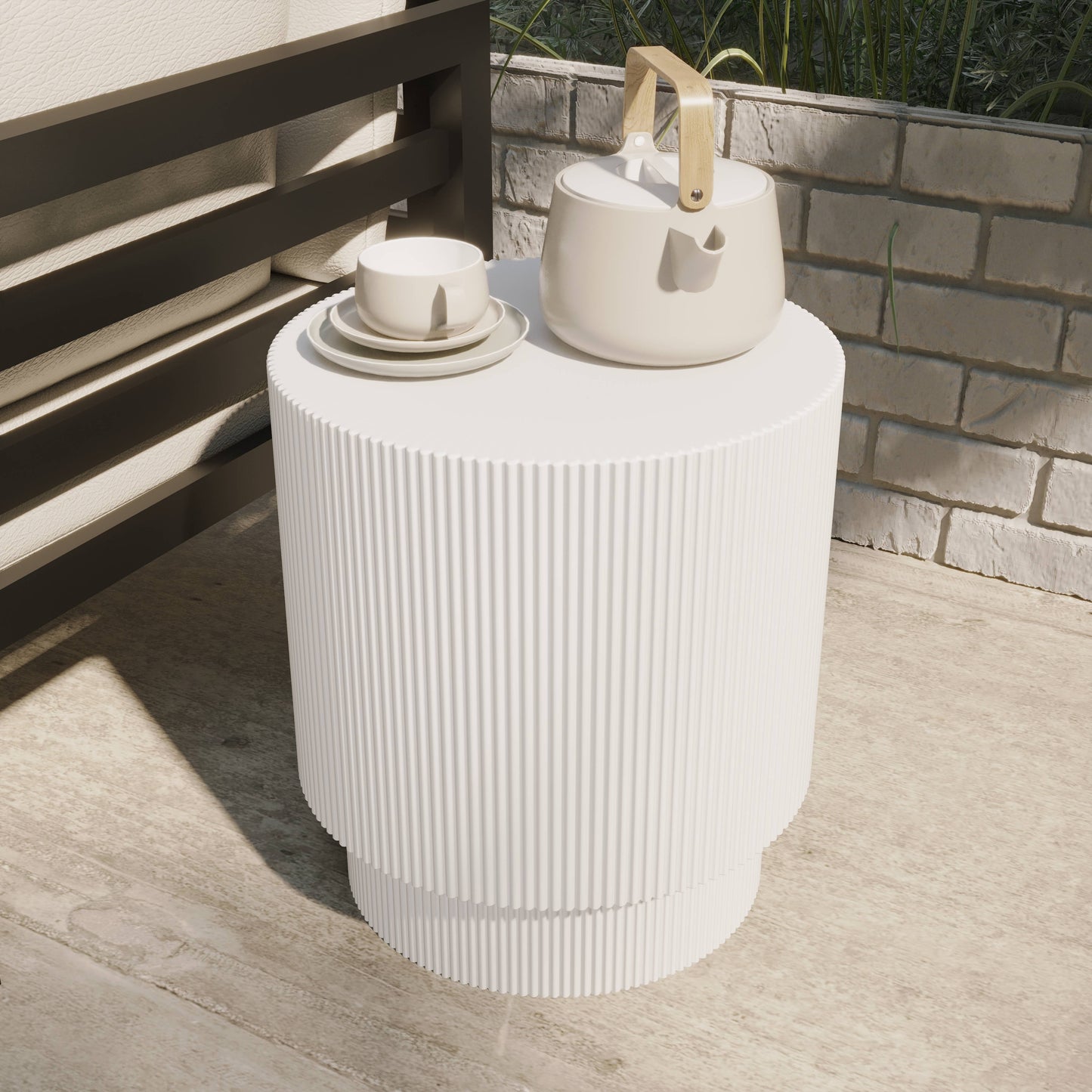 LeisureMod Modern Side Table Round Fiberstone Top Accent End Table for Home, Outdoor Patio, Living Room Sofa, Weather-Resistant, Eden Series in White