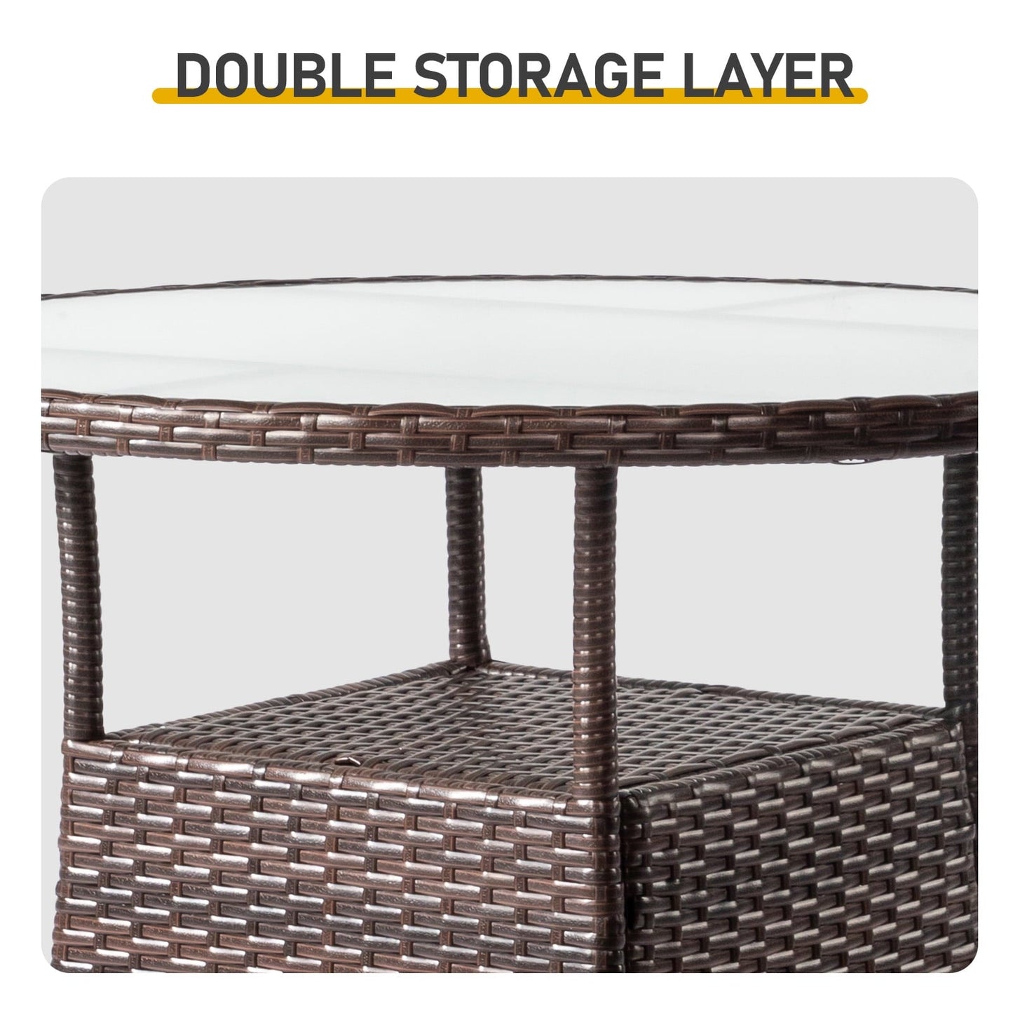 31.5" Patio Table for 4-Person, Outdoor Patio Wicker Round Dining Table, All-Weather Rattan Bistro Dining Table w/Glass Tabletop for Backyard Deck Porch Poolside, Brown