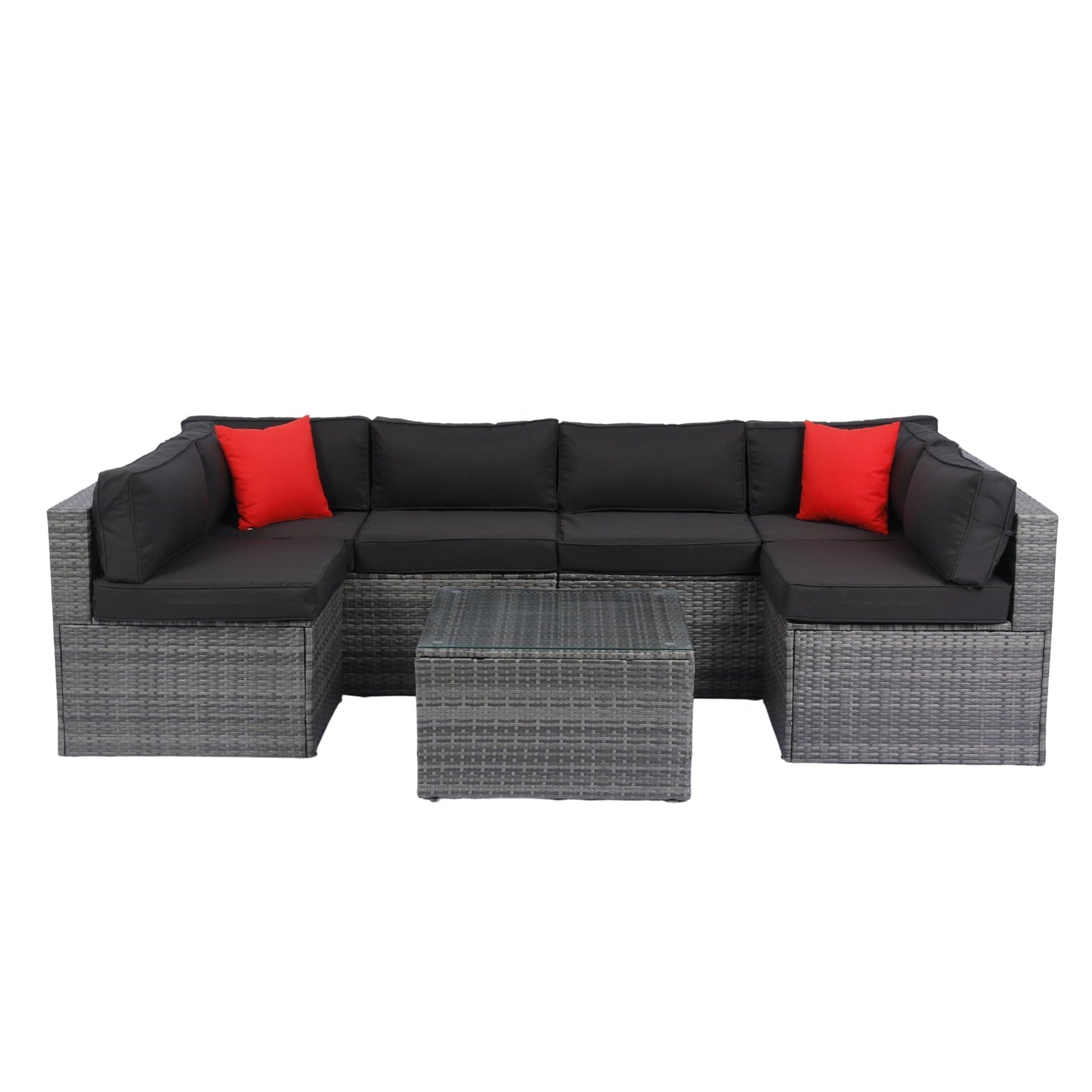Olurrisa 5 Pieces PE Rattan sectional Outdoor Furniture Cushioned U Sofa set with 2 Pillow Grey wicker + Black Cushion