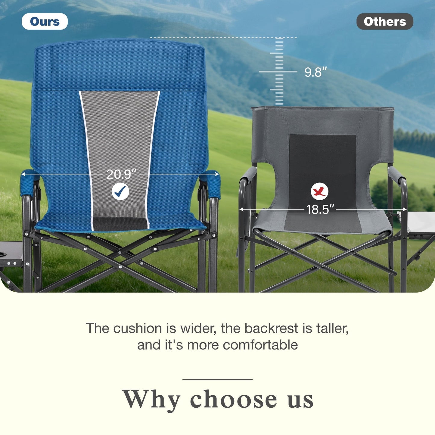 Sophia & William Heavy-Duty Adjustable High Back Director Chair Oversized Camping Chair with Side Table, Blue