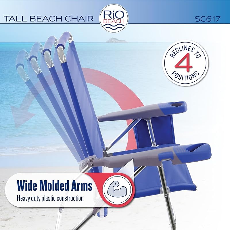 17" Extended Height 4-Position Folding Beach, Camping, Lawn Chair