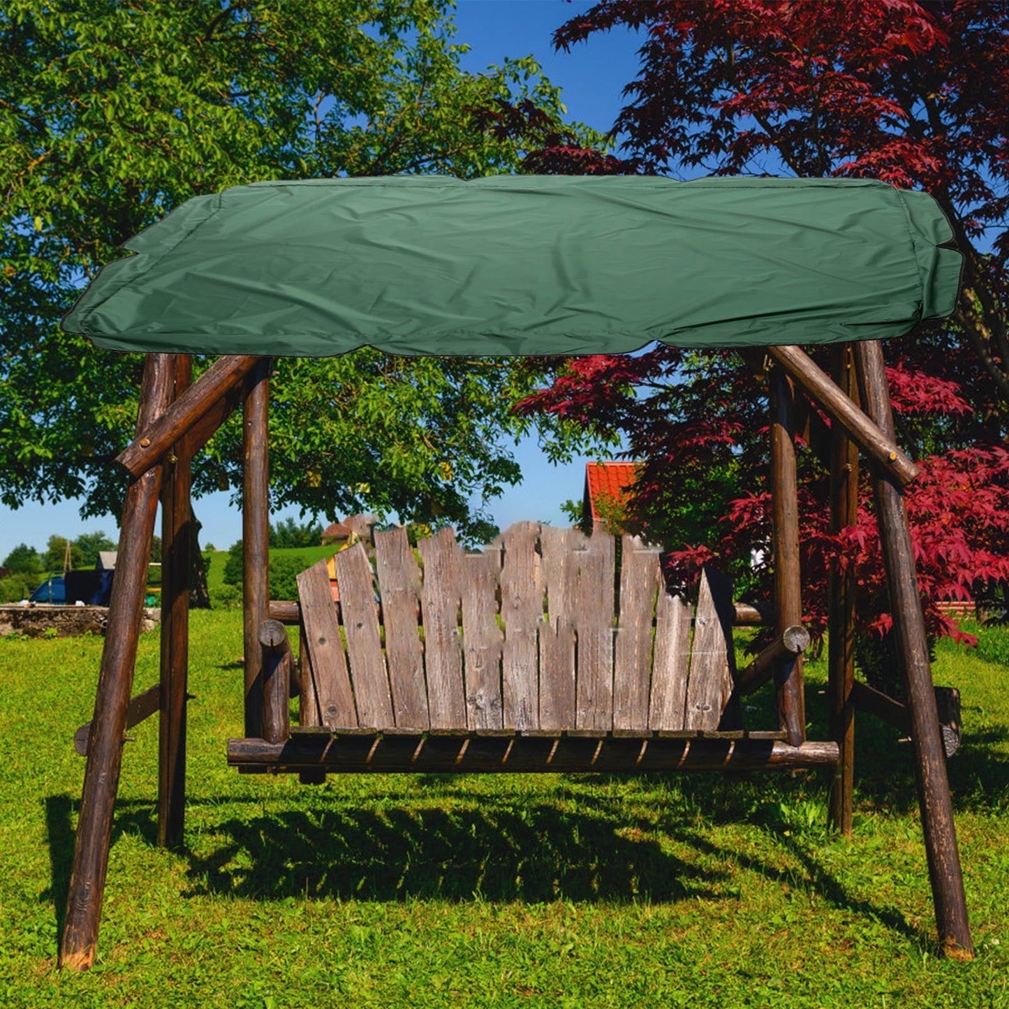 CIMAXIC Outdoor Swing Canopy Replacement Cover Swing Cover Dark Green Waterproof 1Pack