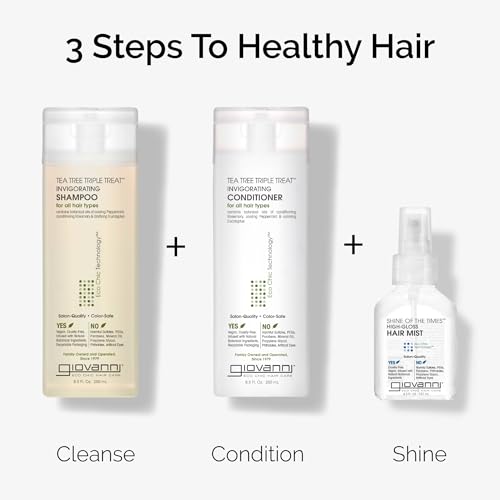 GIOVANNI Tea Tree Invigorating Shampoo - Special Clarifying Shampoo w/Organic Natural Oils for Women & Men, Cleansing & Moisturizing for Thin Hair, Rosemary, Eucalyptus & Peppermint Oil - 128 Fl Oz