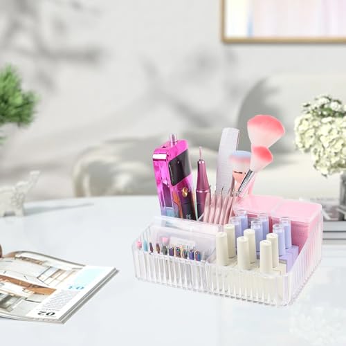 Nail Drill Machine & Bits Storage Box, 10 Holes Transparent Acrylic Drill Bit Holder, Plastic Nail Drill Tool Displayer Holder Case for Nails, Professional Nail Drill Grinding Bit Organizer