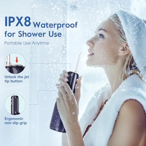 Portable Water Flosser, Mini Water Flosser with 2 Detachable Water Tank for Travel Size,4 Jet Tips and 3 Mode Water Dental Flosser Suit Travel/Home