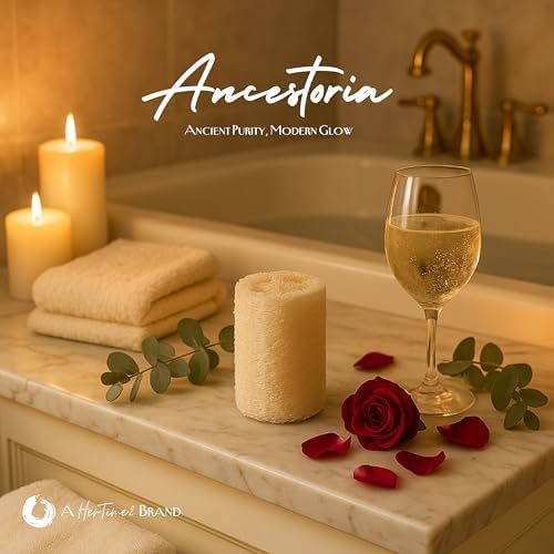 Ancestoria Plant-Based Loofah for Women – Premium Natural Exfoliating Body Scrubber Sponge – Non-Plastic Shower Loofah Sponge for Body and Face – A HerTime2 Brand, Pack of 3