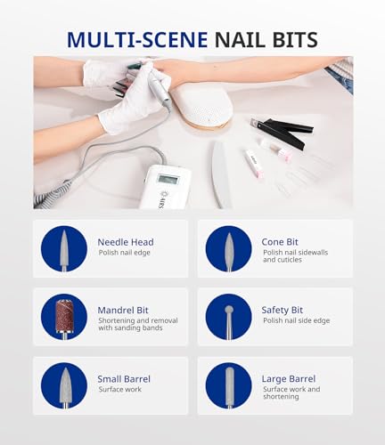 AIRSEE Rechargeable 30000RPM Electric Nail Drill Professional Portable E File Machine for Acrylic Nail Natural Extension Gel Nails Polish Cuticle, Cordless High Speed for Salon Home Use E8 White