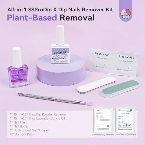 SAVILAND SSPro X Dip Powder Remover Kit: 2 Pcs Gentle & Easy Dip Nail Removal with Cuticle Oil Nail File Nail Scraper for Dipping Powder Gel Nail Polish No Need Soaking or Wrapping Home Use