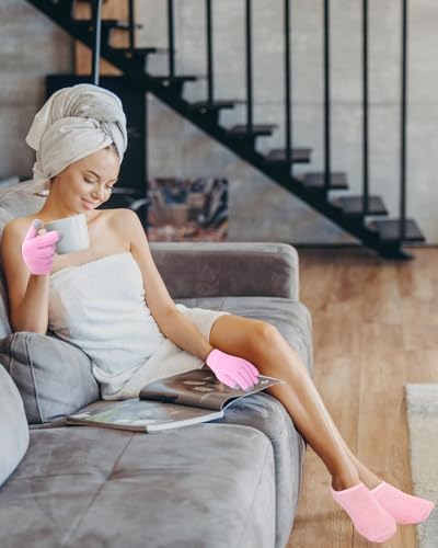 3Pairs Moisturizing Socks, Non Slip Gel Socks Moisturizing Spa Socks for Women, Soft Gel Sleeping Fuzzy Socks for Repairing and Softening Dry Cracked Feet Skins(Pink, Blue, Green)