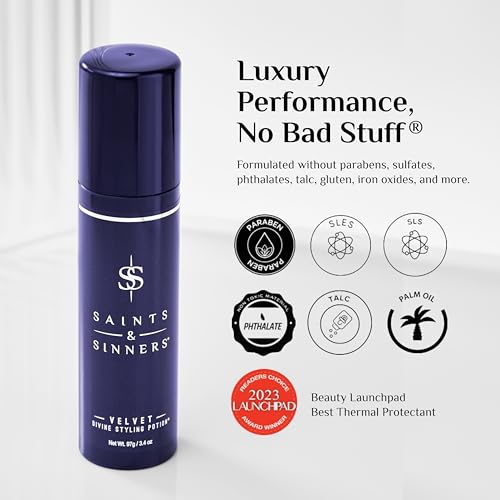 Saints & Sinners Award Winning Velvet Divine Hair Styling Potion, Thermal Protectant, Shine & Defrizzes Hair, Moisturizing Anti-Frizz Hair Cream, Helps Dry Hair, 3.4 oz