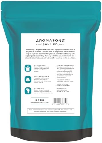 Aromasong Magnesium Flakes for Bath from The Dead Sea- 4 LB Resealable Pack Magnesium Chloride Flakes -Organic Bath Salt Relaxing Mineral Soak (Packaging May Vary)