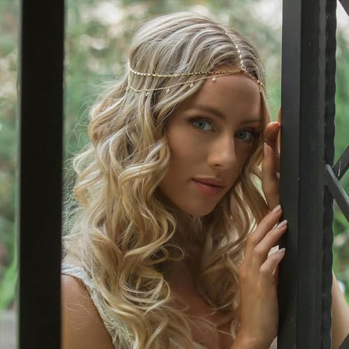 STONEFANS Rhinestone Head Chain Bride Headpiece Wedding Headbands Chain Layered Festival Prom Hair Accessories for Women