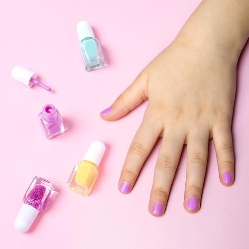 SIMPLE PLEASURES Unicorn Rainbow Kids Nail Polish Set for Girls – 14 Water-Based Non -Toxic Nail Art Kit - Gift Set for Ages 7-12