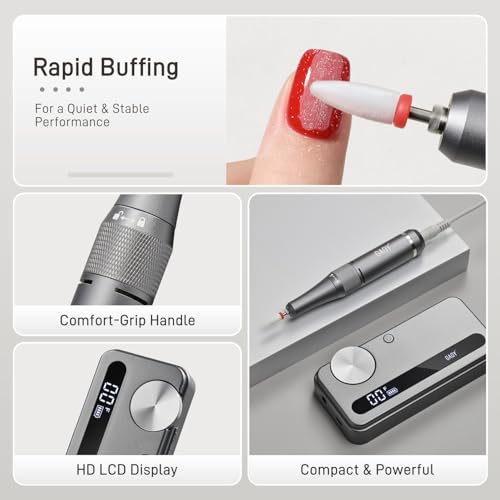 GAOY Cordless Nail Drill, Electric Efile Nail Drill with 12 Drill Bits & 56 Sanding Bands, Rechargeable Long Battery Life, Low Noise, Perfect for Manicure & Pedicure